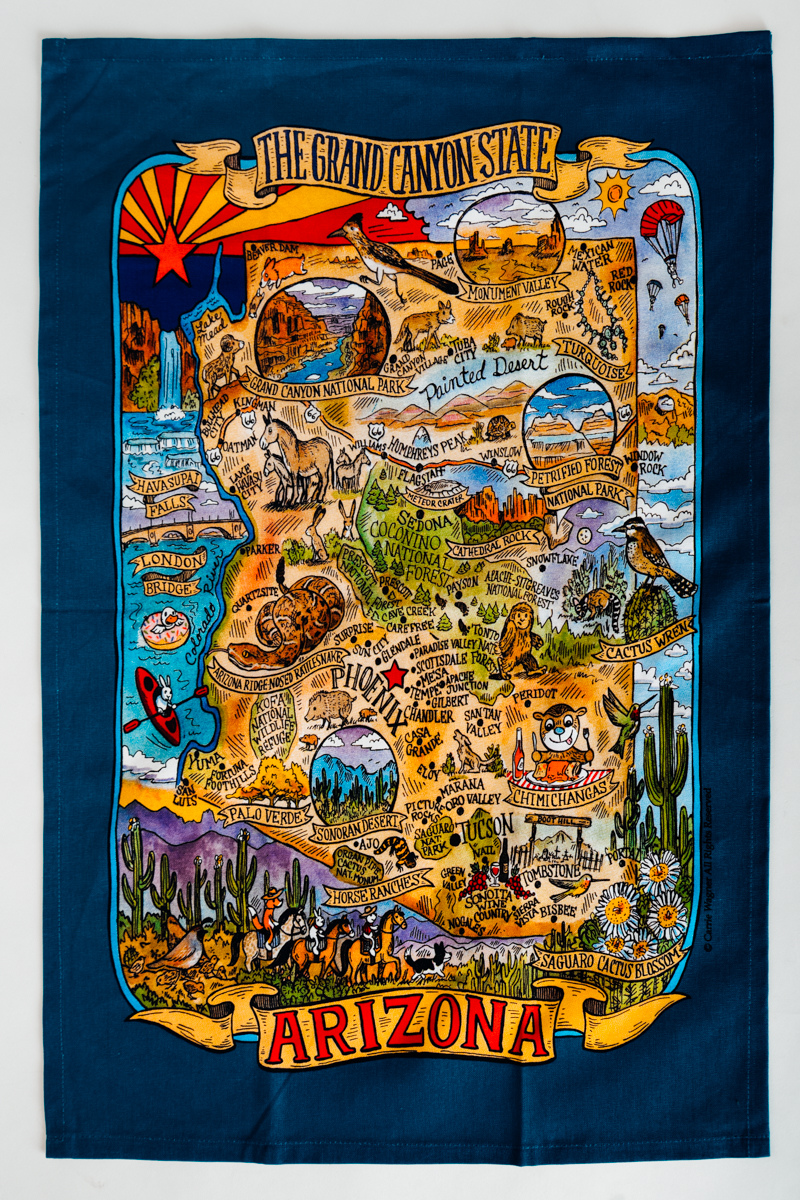 Arizona State Map Tea Towel Tohono Chul