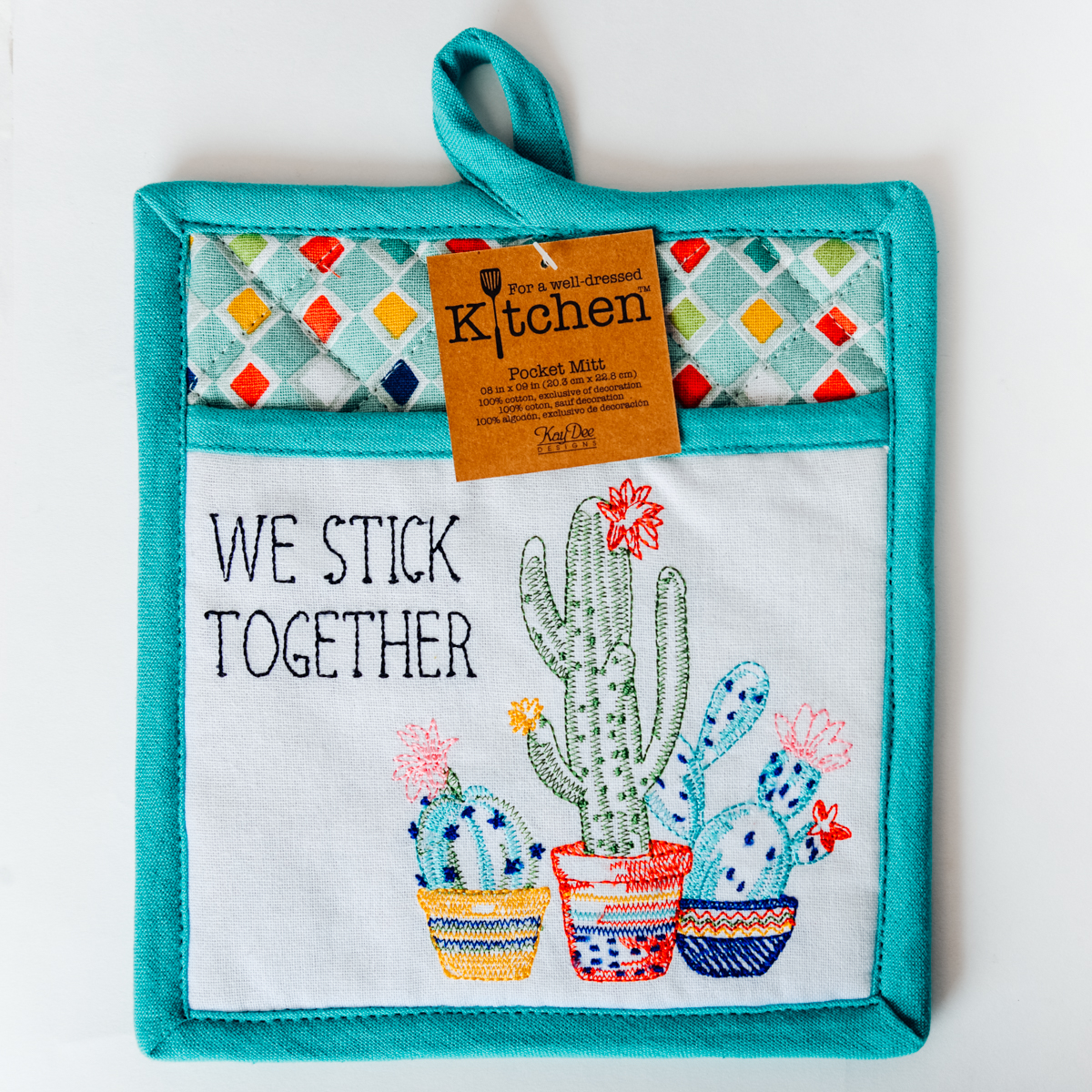 Cactus Garden We Stick Together Embroidered Kitchen Pocket Mitt Tohono Chul
